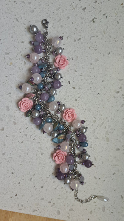 Handcrafted Steel Rose Cluster Bracelet