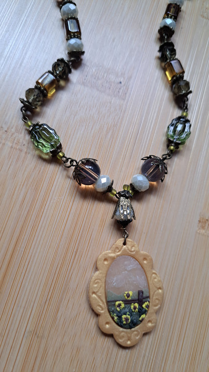 Handcrafted "Foggy Sunflower" Bead Necklace