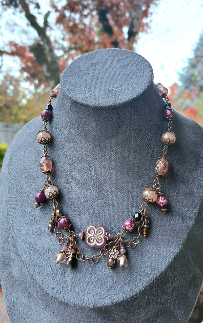 Handcrafted "Dark Plum Fairy" Bead Necklace