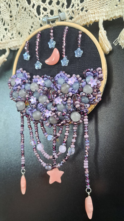 Handcrafted "Moon & Stars" 4 in Beaded Wall Hanger