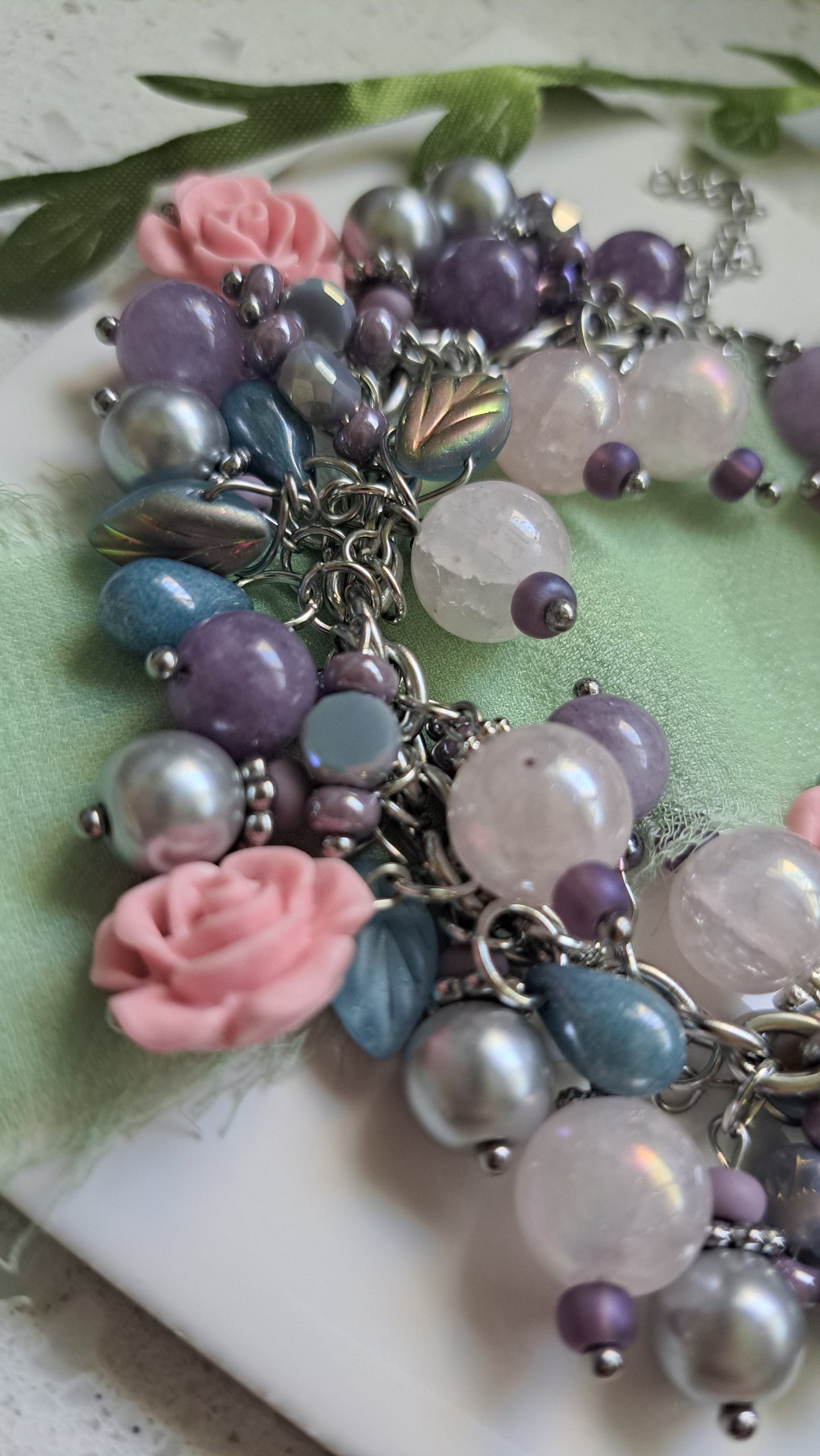 Handcrafted Steel Rose Cluster Bracelet