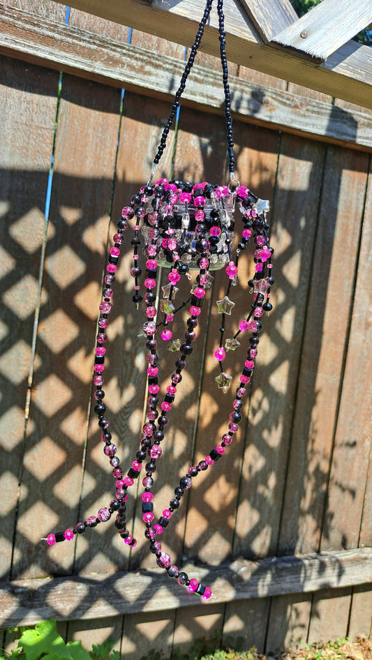 Handcrafted Black/Hot Pink Beaded Plant Hanger