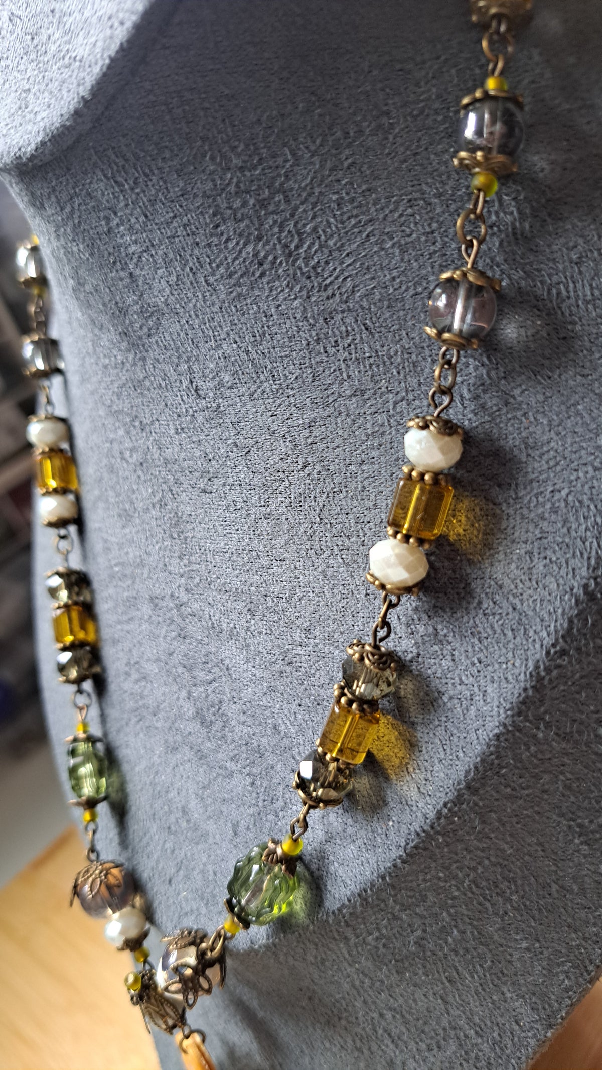 Handcrafted "Foggy Sunflower" Bead Necklace