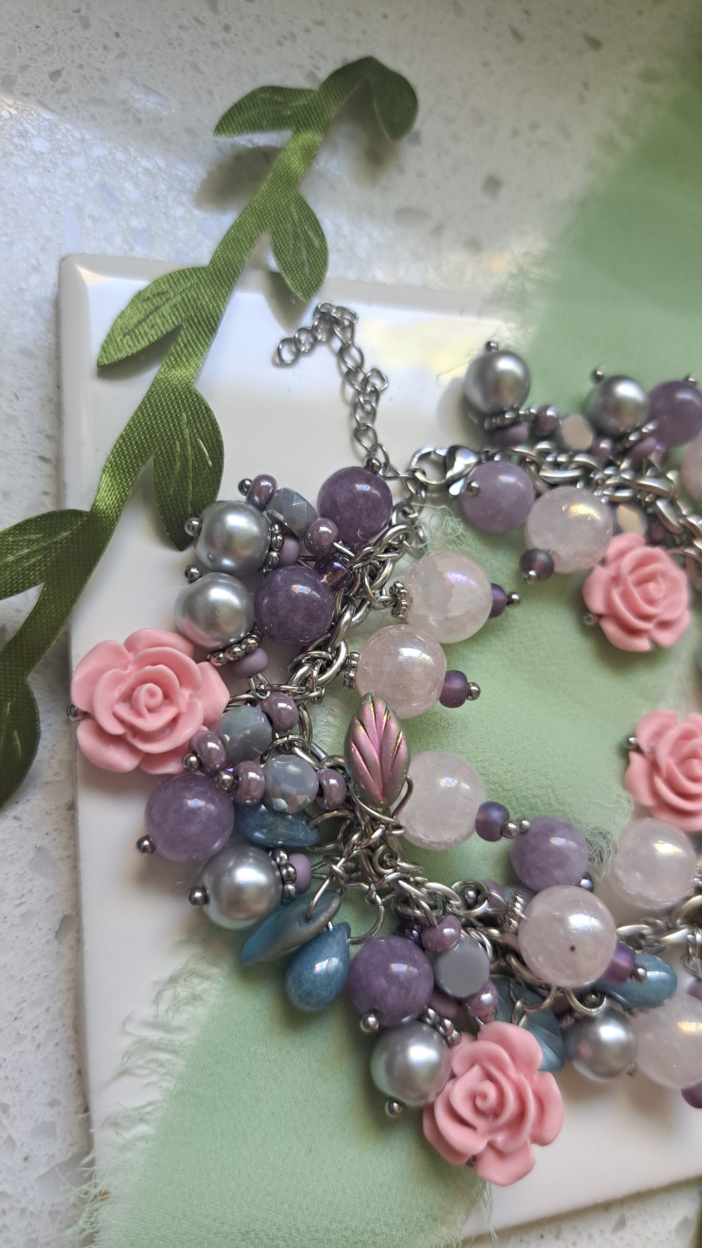 Handcrafted Steel Rose Cluster Bracelet
