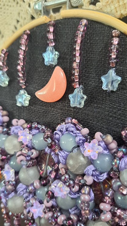 Handcrafted "Moon & Stars" 4 in Beaded Wall Hanger