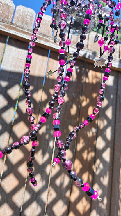 Handcrafted Black/Hot Pink Beaded Plant Hanger