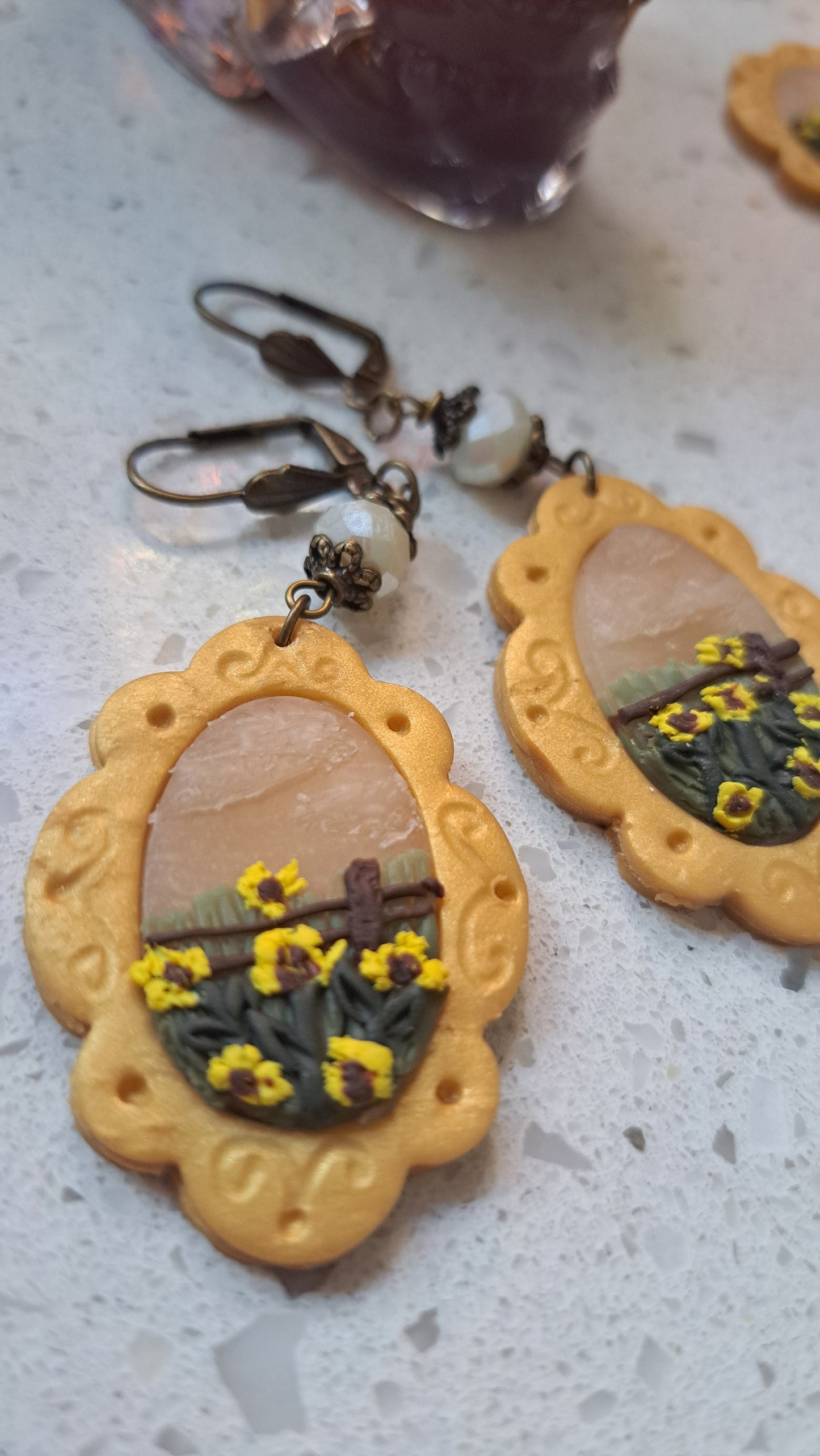 Handmade "Foggy Sunflower" Polymer Clay Earrings