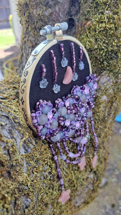 Handcrafted "Moon & Stars" 4 in Beaded Wall Hanger