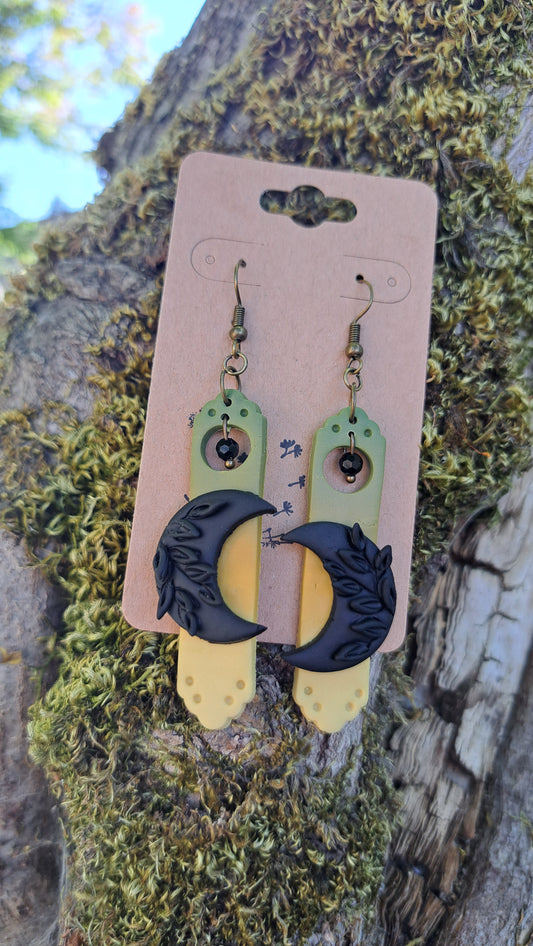 Handmade "Dark Moon" Polymer Clay Dangle Earrings