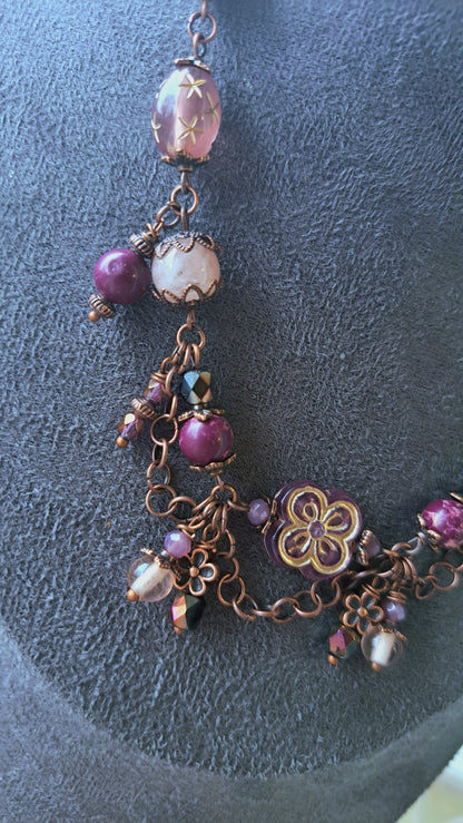 Handcrafted "Dark Plum Fairy" Bead Necklace