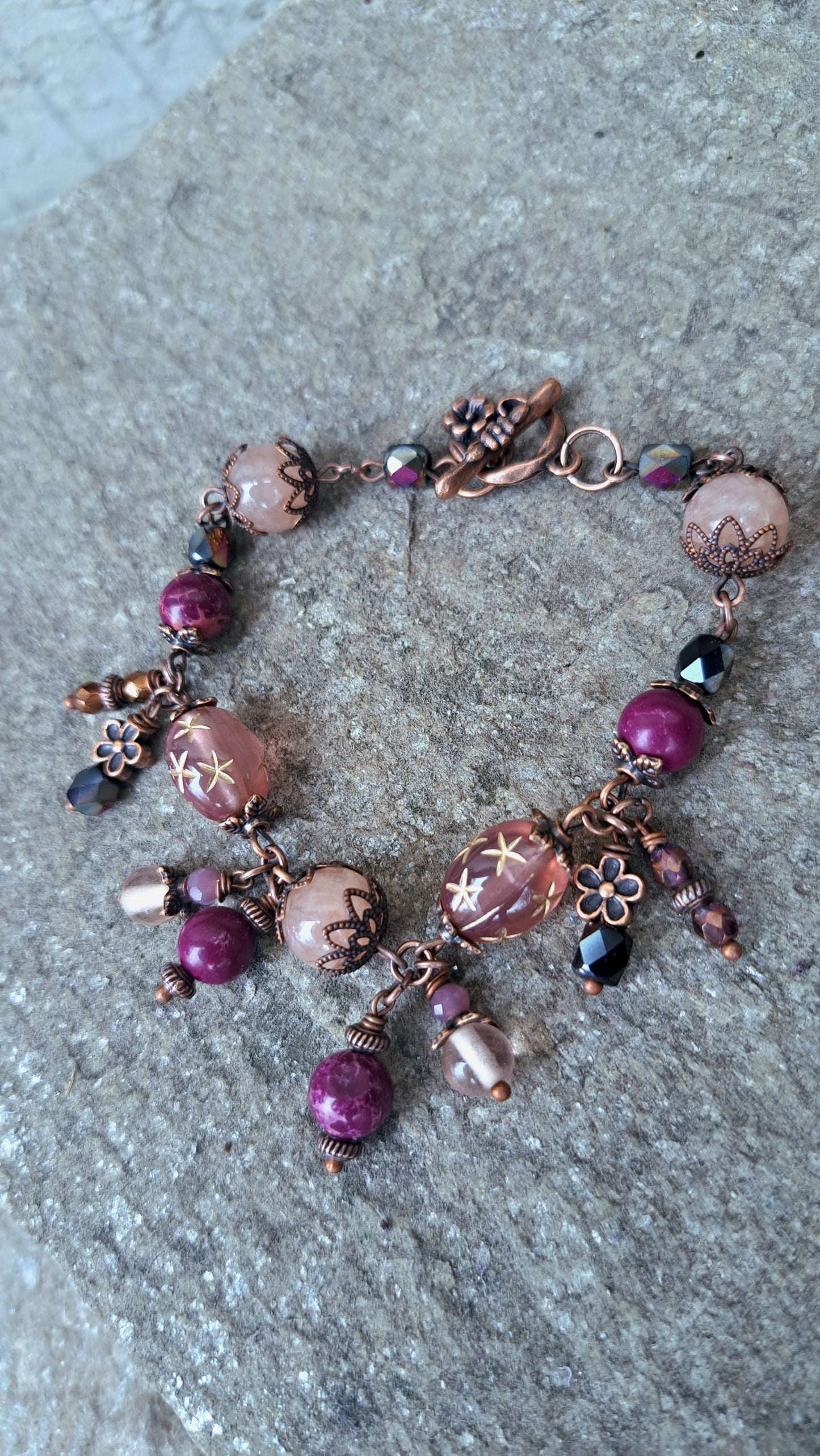 Handcrafted "Dark Plum Fairy" Bead Bracelet