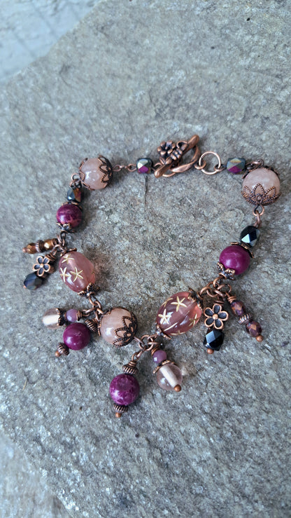 Handcrafted "Dark Plum Fairy" Bead Bracelet