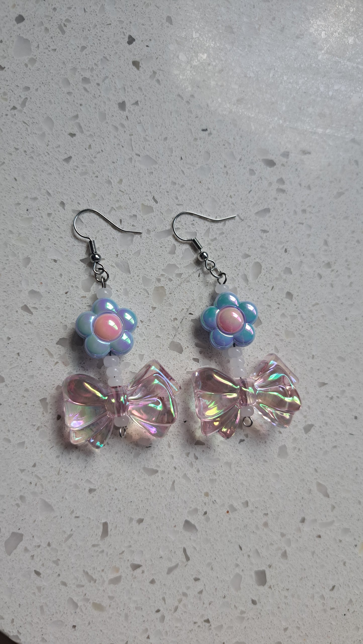 Handcrafted Flower & Bows Dangle Earrings