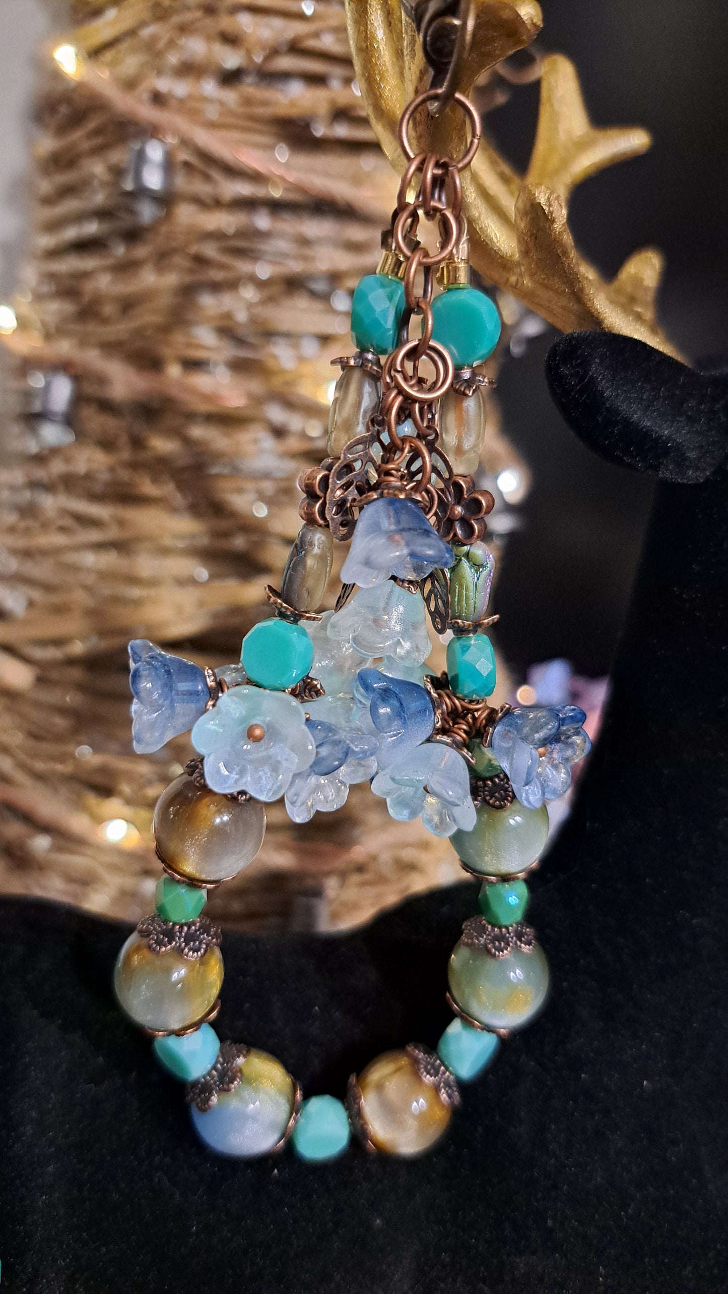 Hancrafted "Flowers In Moss" Dangle Charm/Keychains