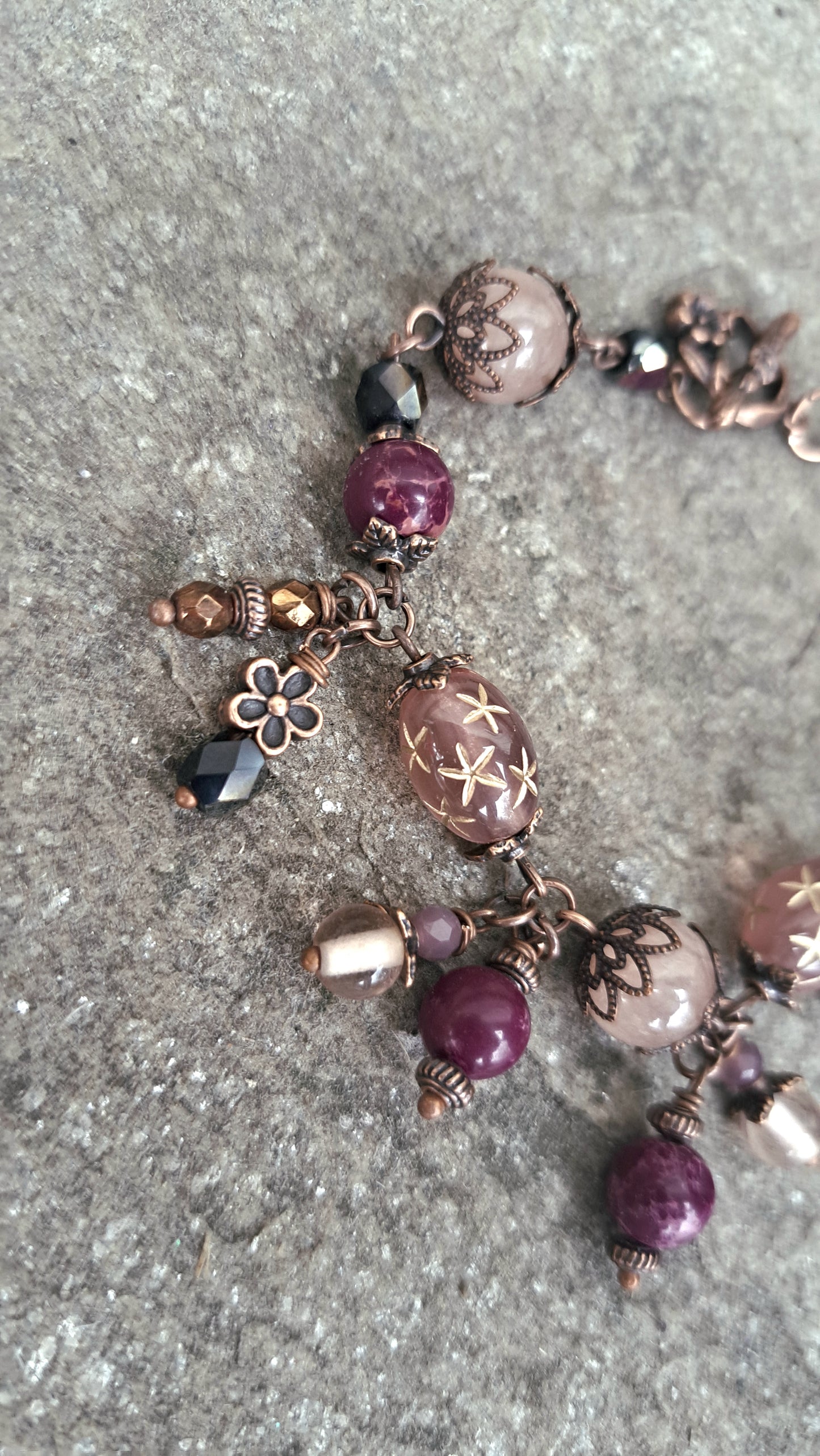 Handcrafted "Dark Plum Fairy" Bead Bracelet