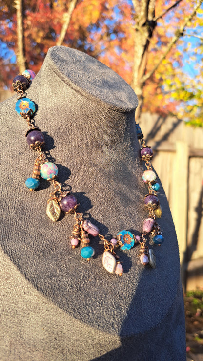 Handcrafted Teal/Purple Bead Necklace