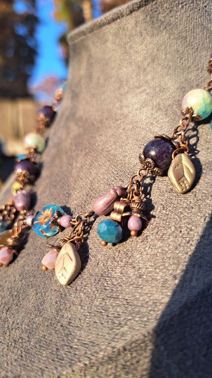 Handcrafted Teal/Purple Bead Necklace
