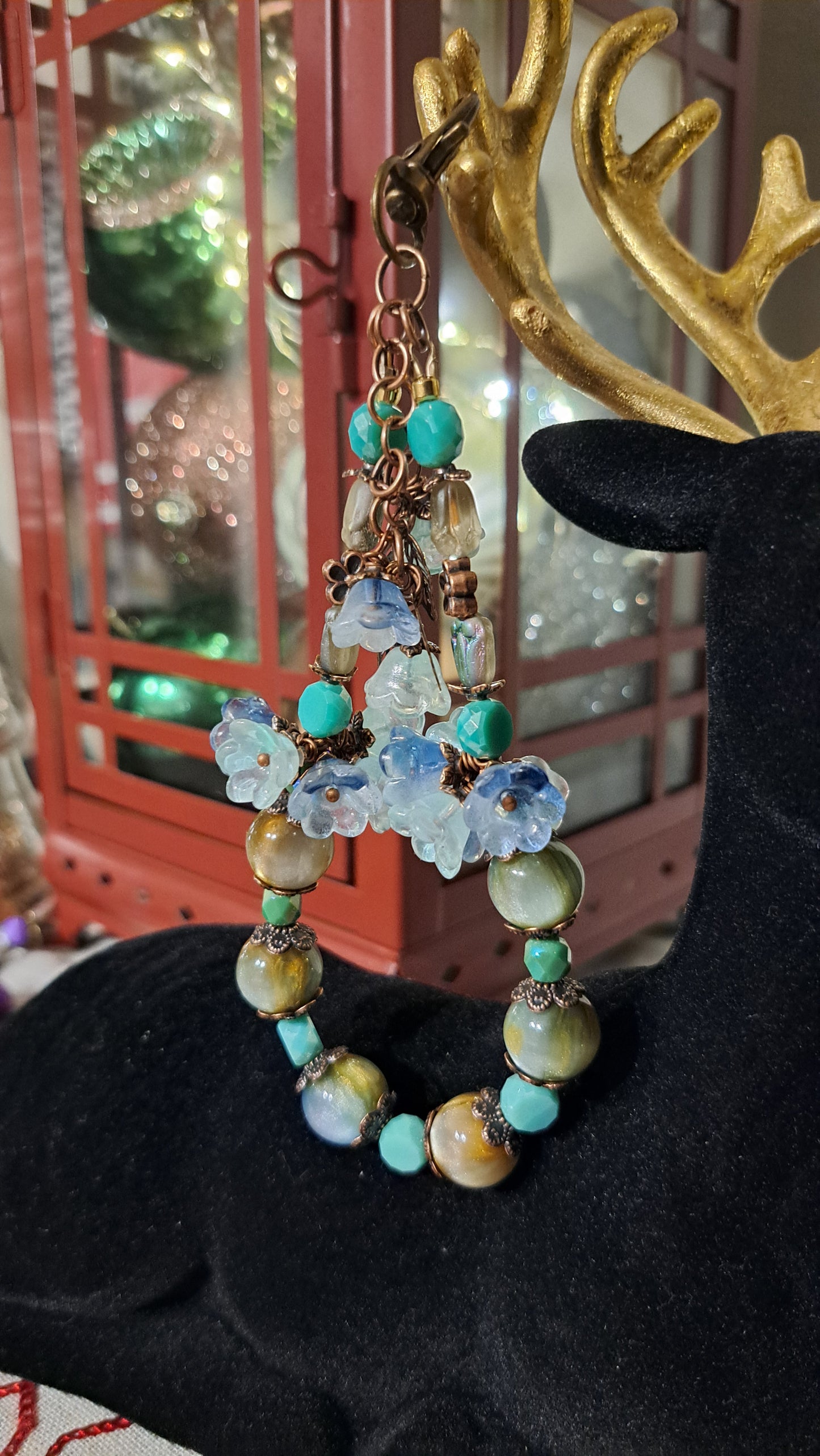 Hancrafted "Flowers In Moss" Dangle Charm/Keychains