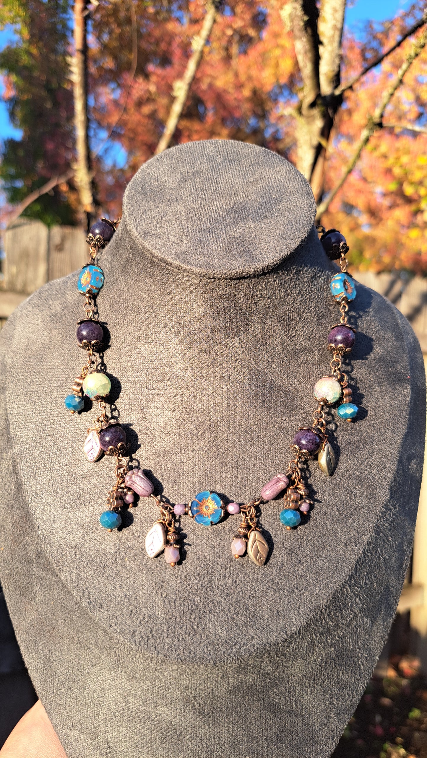 Handcrafted Teal/Purple Bead Necklace