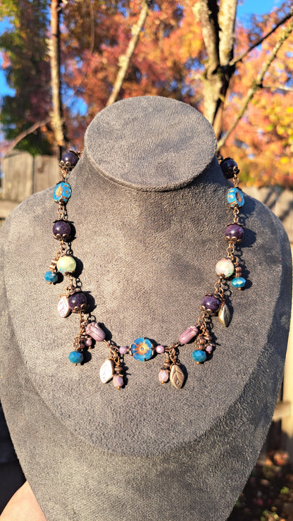 Handcrafted Teal/Purple Bead Necklace