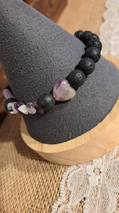Handcrafted Amethyst & Lava Rock Single Band Braclet