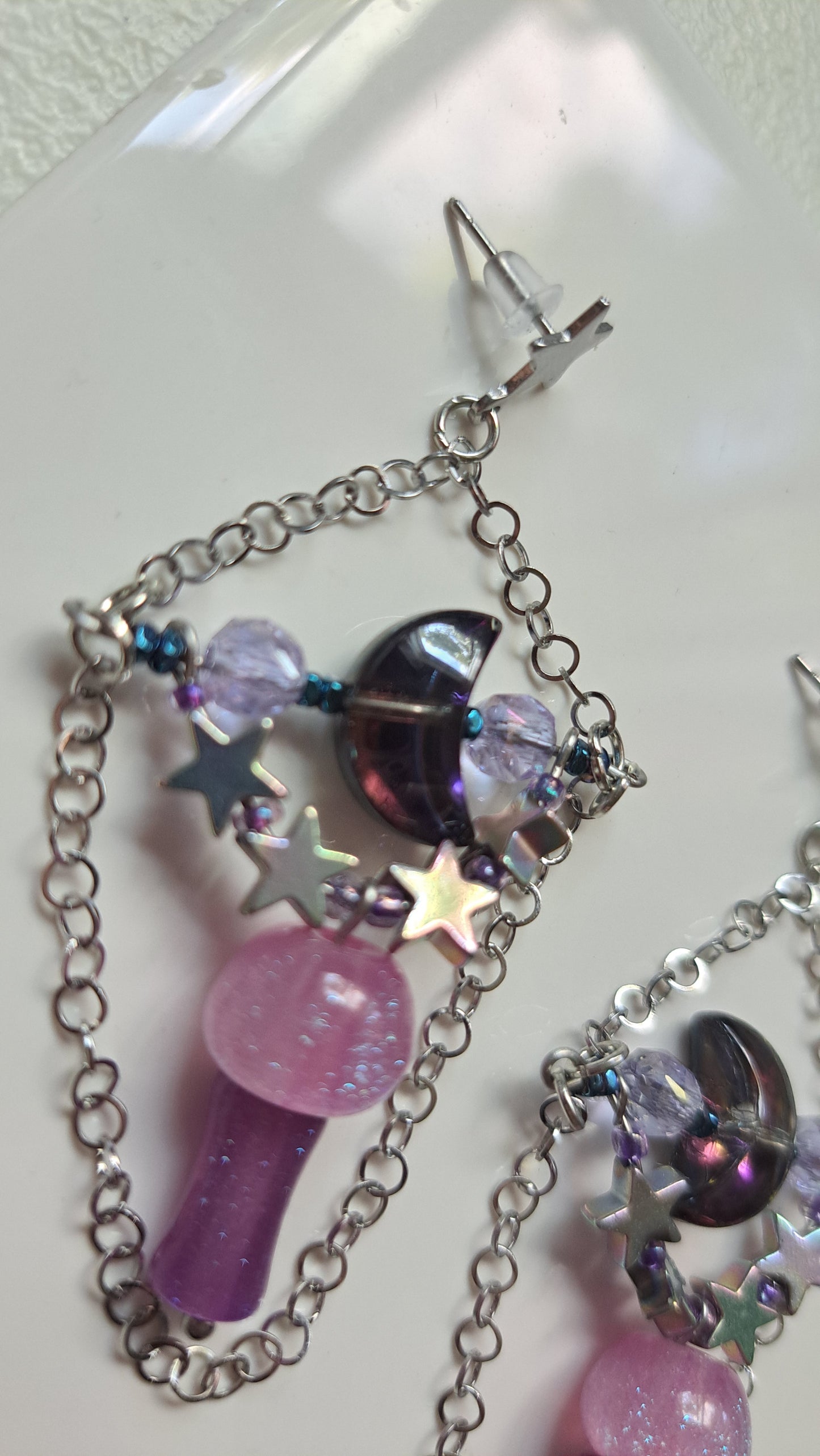 Handcrafted Galactic Mushroom Dangle Earrings