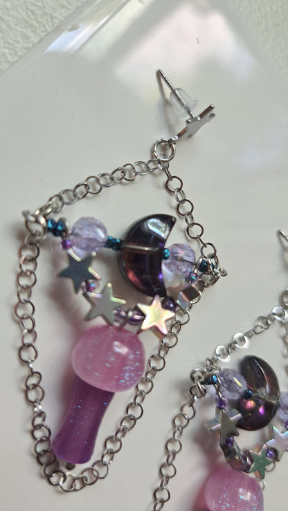 Handcrafted Galactic Mushroom Dangle Earrings