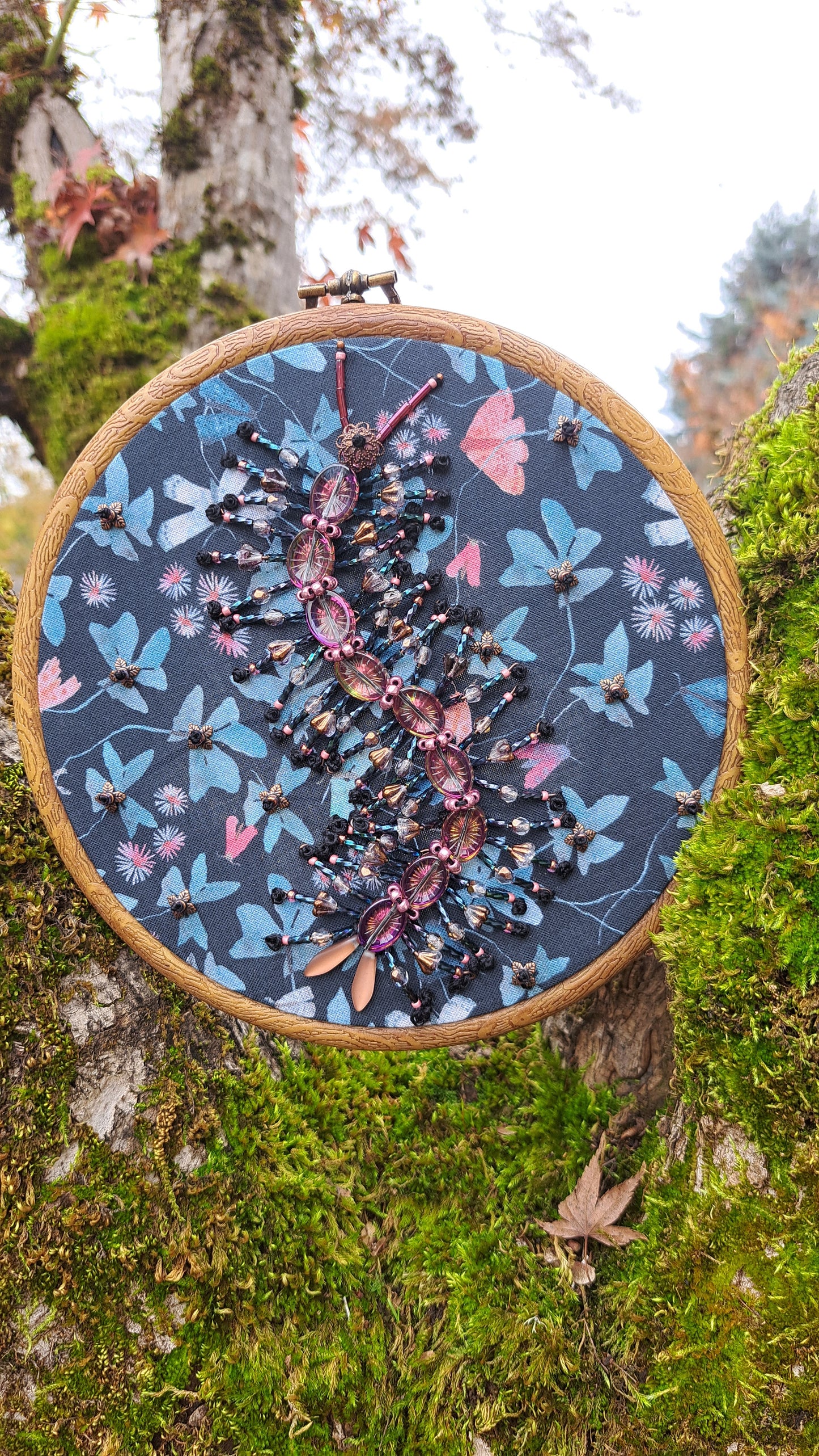 Handcrafted Glass Centipede Embroidered Wall Hanger