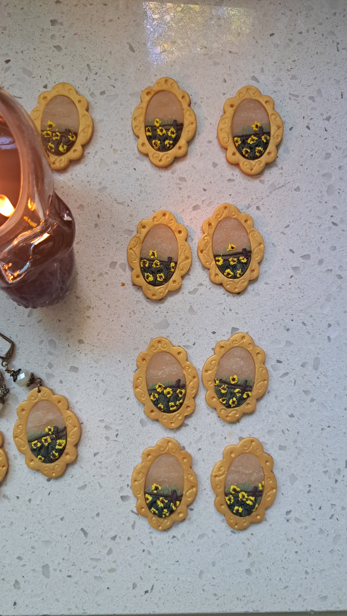 Handmade "Foggy Sunflower" Polymer Clay Earrings
