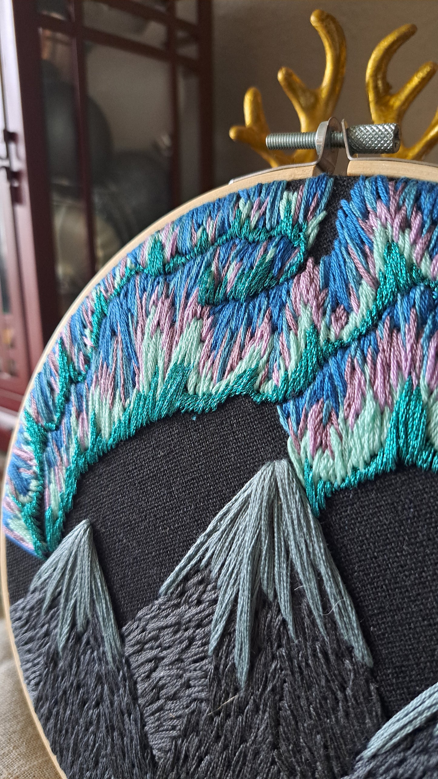 Handcrafted Aurora Embroidered Hoop Wall Hanger