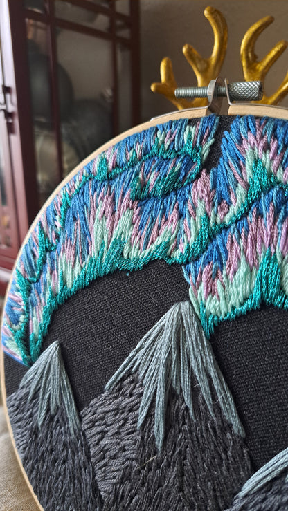 Handcrafted Aurora Embroidered Hoop Wall Hanger