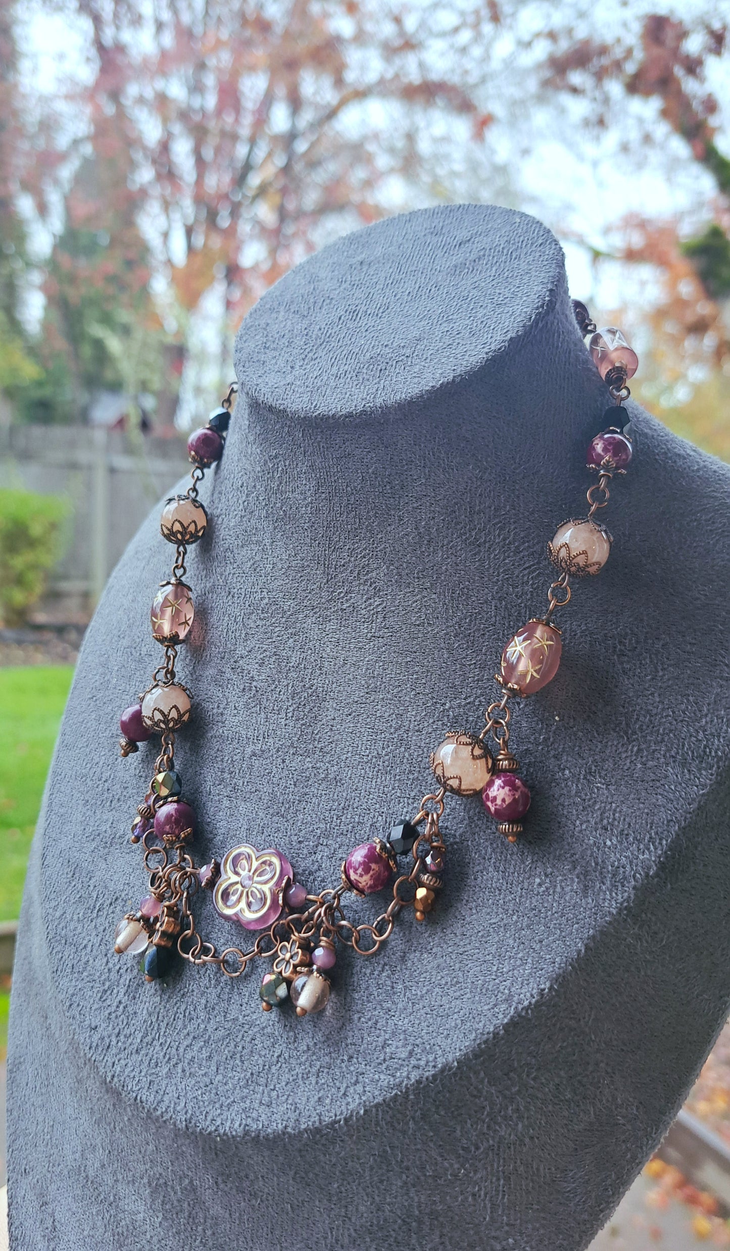 Handcrafted "Dark Plum Fairy" Bead Necklace