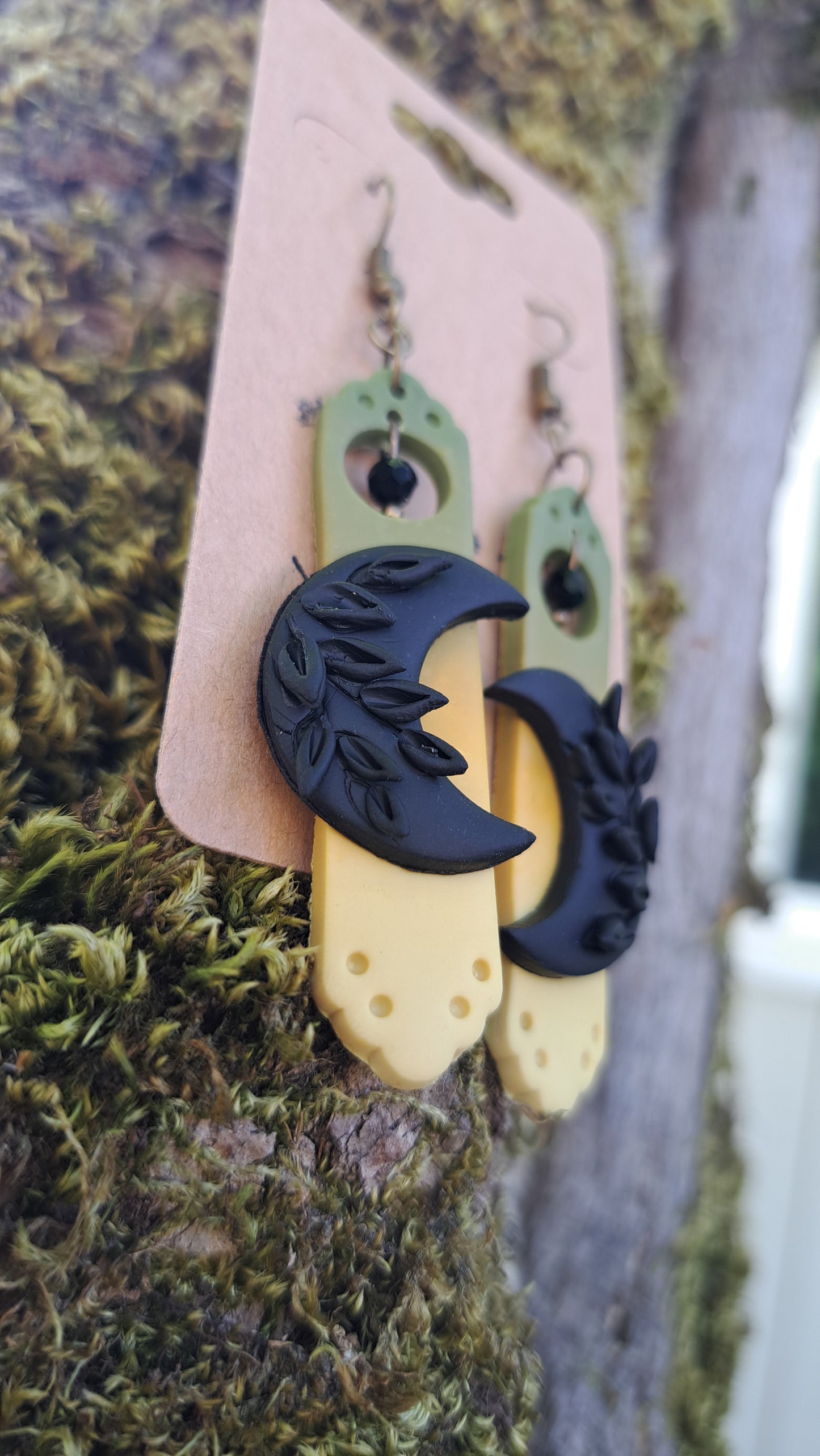 Handmade "Dark Moon" Polymer Clay Dangle Earrings