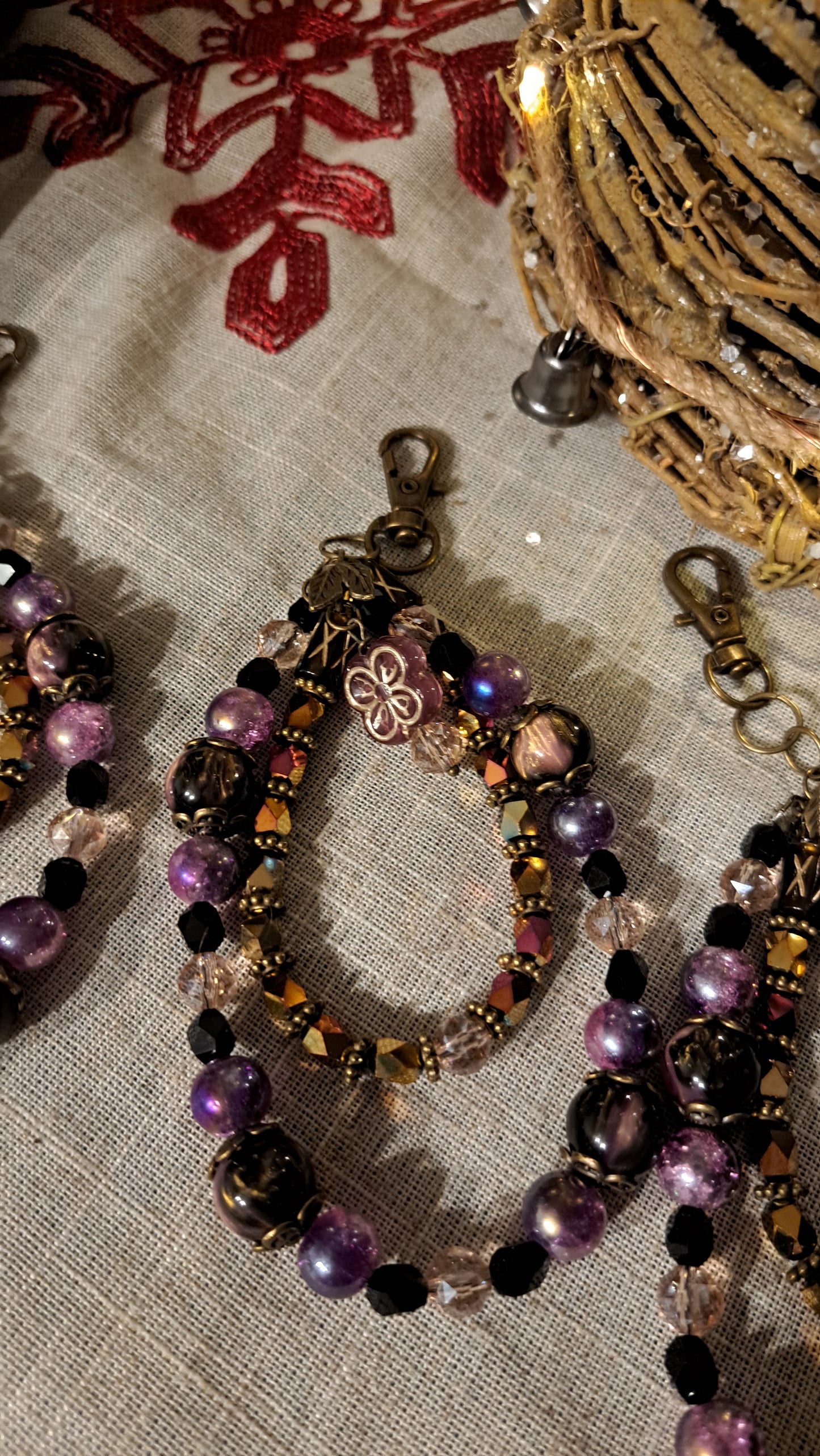 Handcrafted Purple/ Black/ Gold Dangle Charm