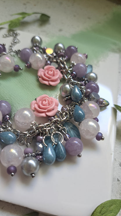 Handcrafted Steel Rose Cluster Bracelet