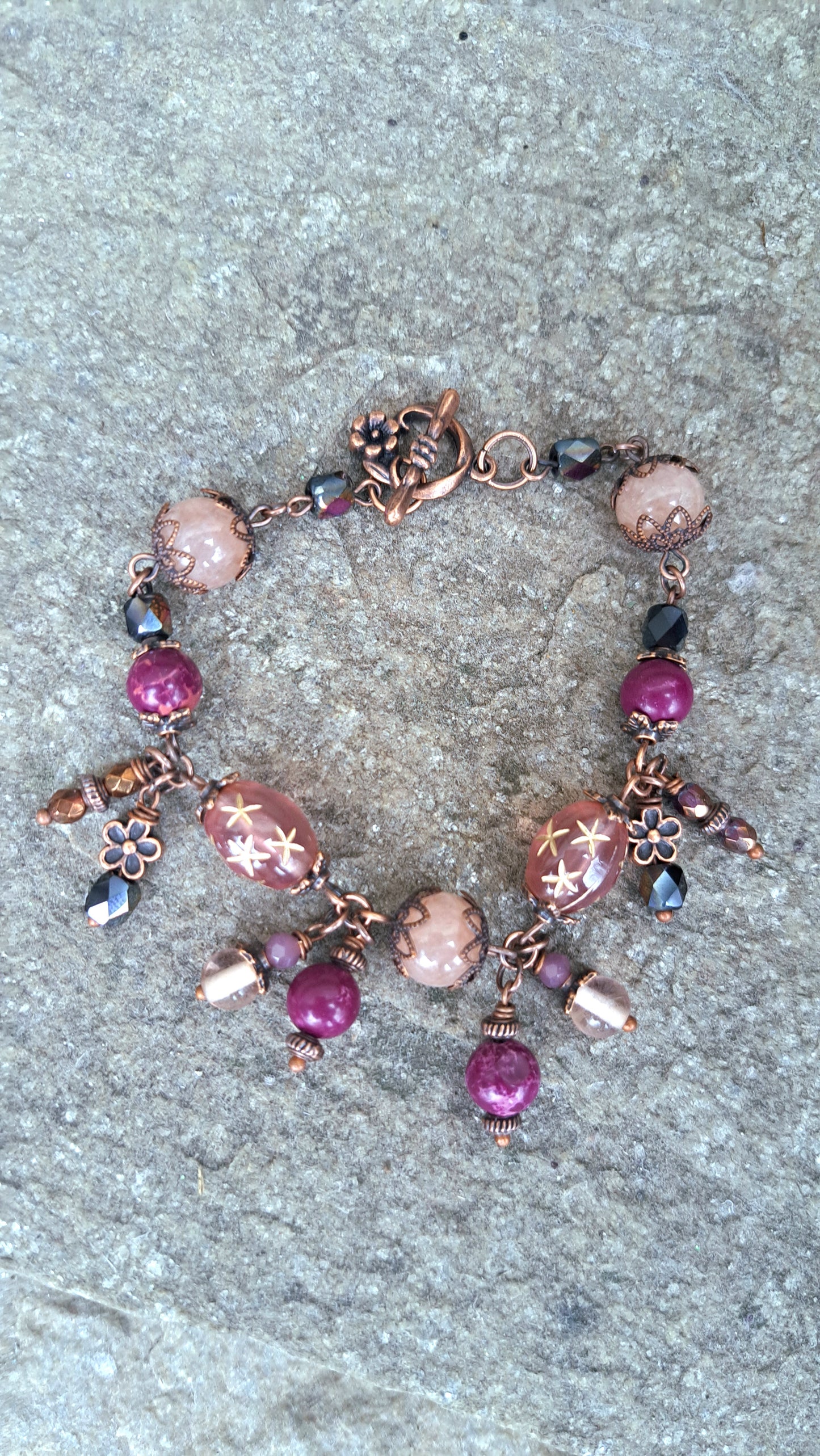 Handcrafted "Dark Plum Fairy" Bead Bracelet