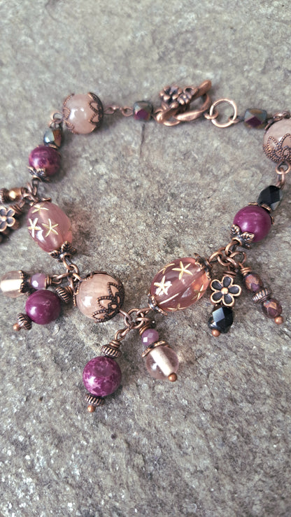 Handcrafted "Dark Plum Fairy" Bead Bracelet