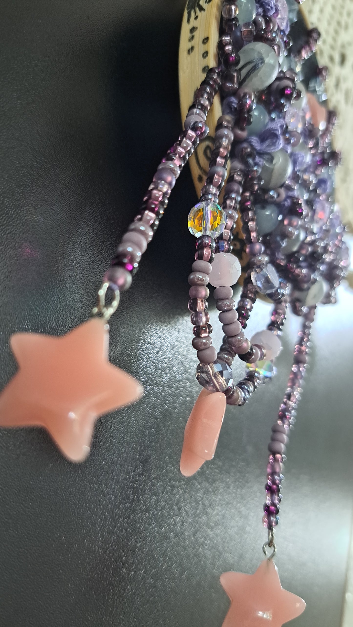 Handcrafted "Moon & Stars" 4 in Beaded Wall Hanger