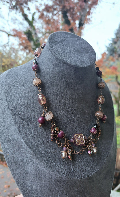 Handcrafted "Dark Plum Fairy" Bead Necklace