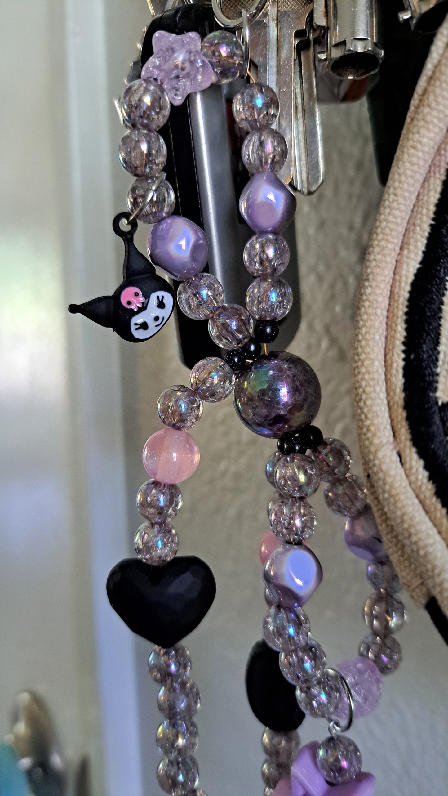 Handcrafted Purple/Black Bow Keychain