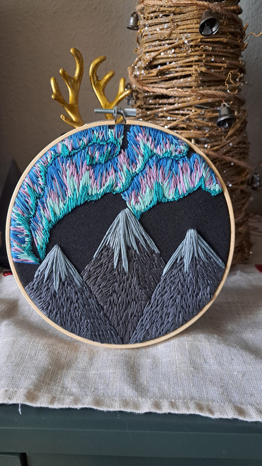 Handcrafted Aurora Embroidered Hoop Wall Hanger