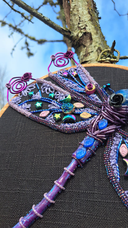 Handcrafted Embroidered "Howl's Dragonfly" Beaded Wall Hanger